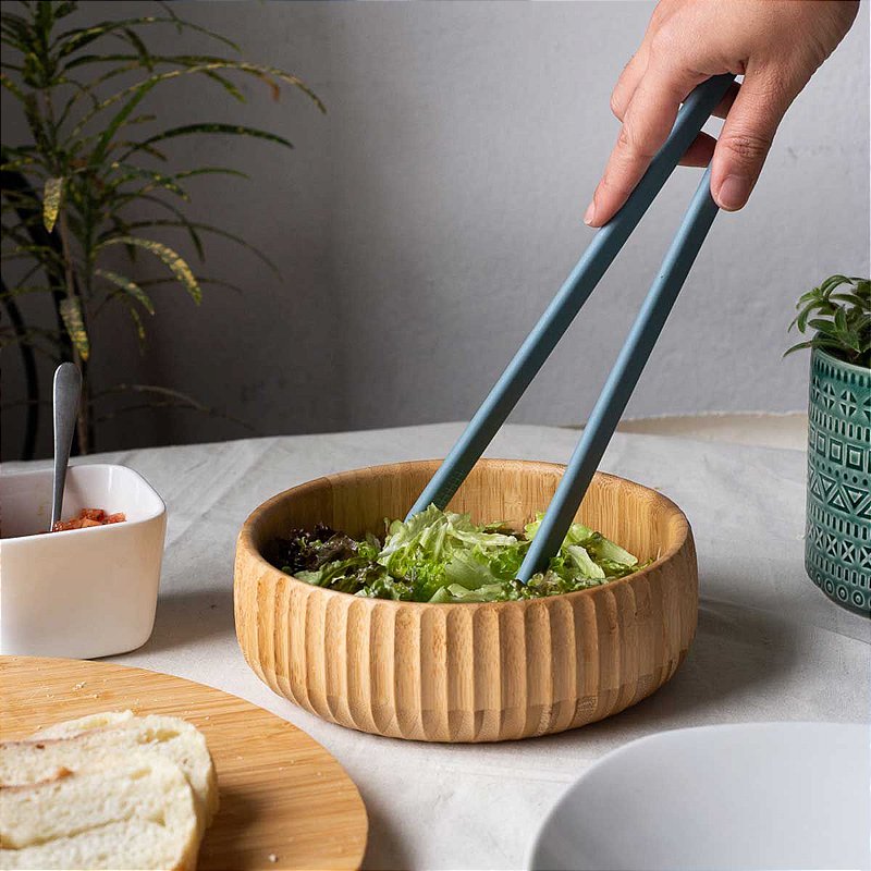 Tigela De Bambu Canelado Grande Redondo 22cm Servir Petiscos Porções